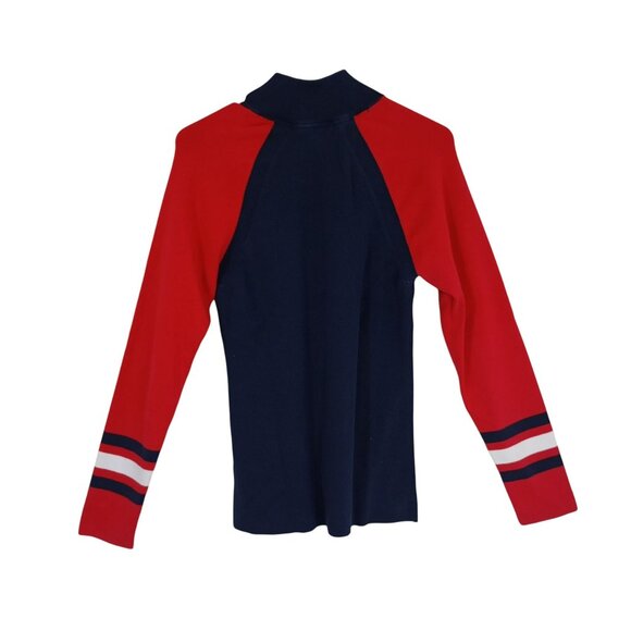Tommy Hilfiger Sweater TH Logo  Red & Navy Full-Zip Striped Cuffs Size L/G - Picture 4 of 8